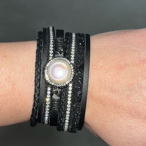 Black sparkle cuff bangle bracelet